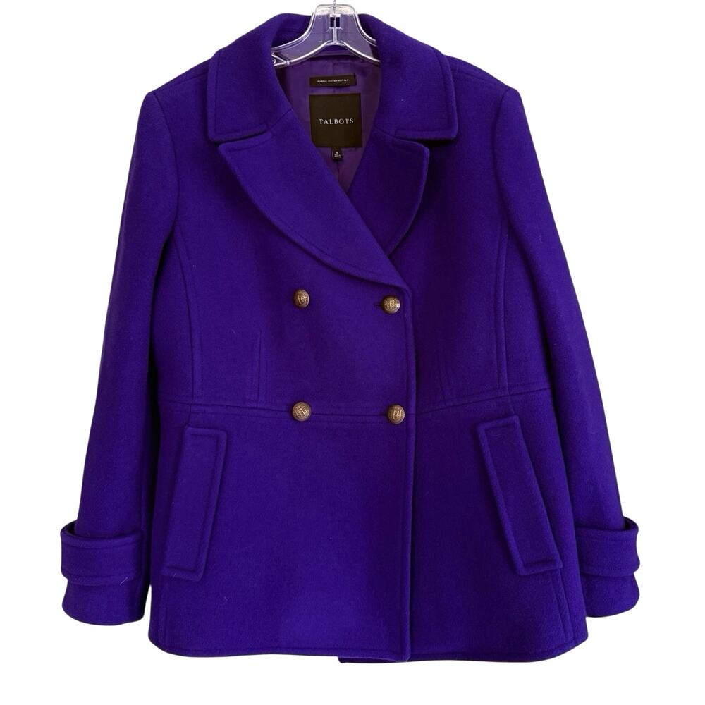 Talbots 16 Purple Wool Blend Peacoat Double Breasted Classic Winter Coat Jacket